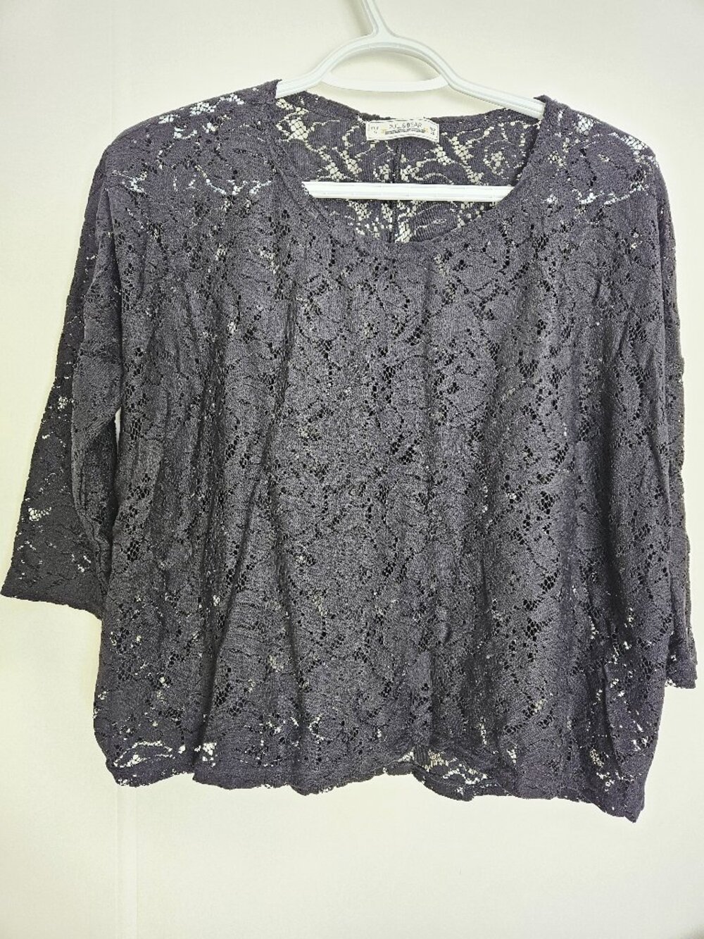 Pull&Bear Women's Black Floral Lace Top 3/4 Sleeves Size XS